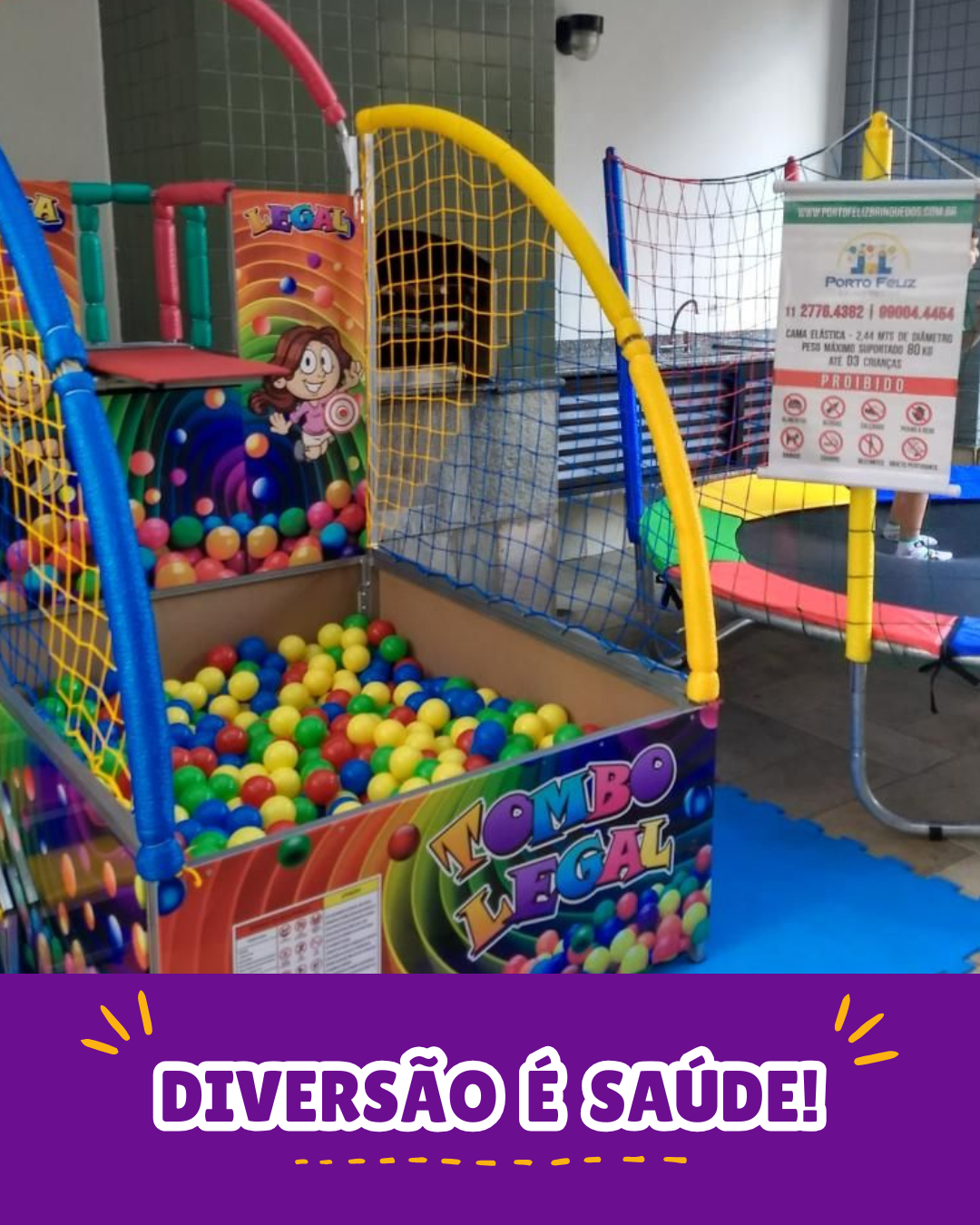 Post instagram diversão é saúde brinquedos para pet roxo branco